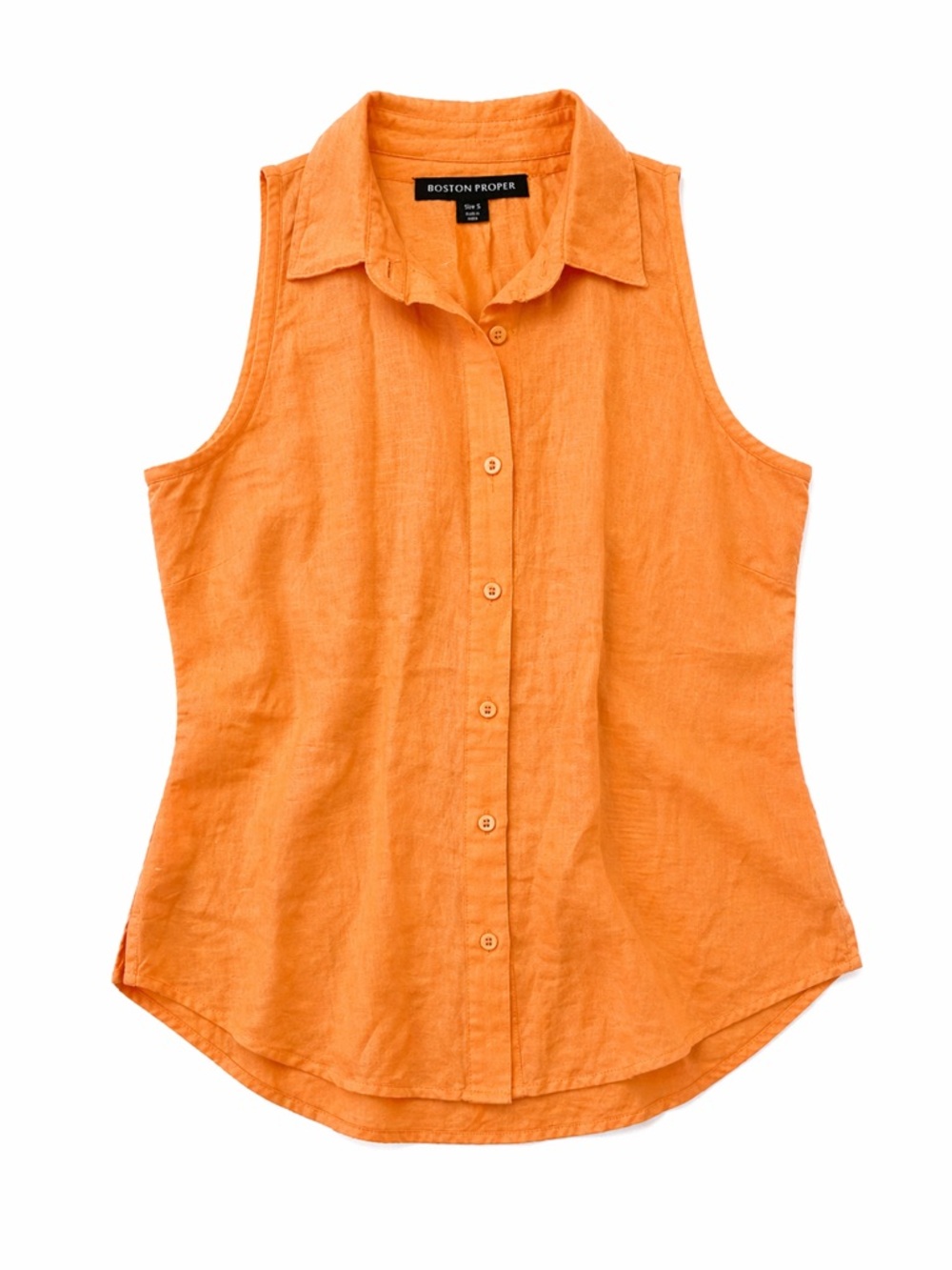 Boston Proper Linen Blend Orange‎ Button Up Tank Resort Coastal Chic Top-Small